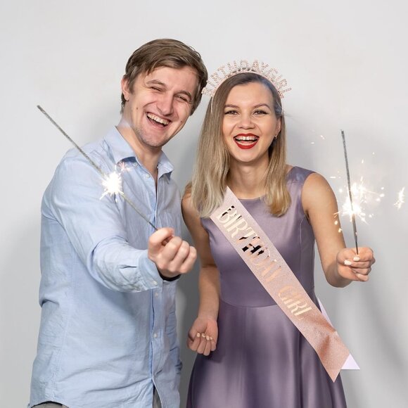 Birthday Crown for Women with Sash Rose-Gold Birthday Girl Sash & Birthday Tiara - Picture 5 of 7